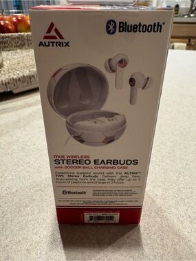 Autrix True Wireless Stereo Earbuds in White with Soccer Ball Charging Case